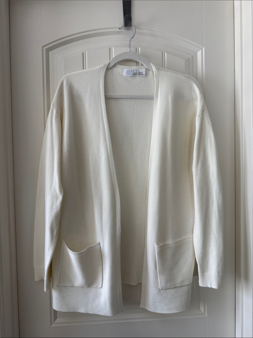 Time and Tru Cream Open-Front Cardigan with Pockets